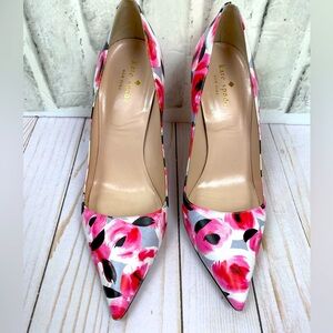 Kate Spade Pink and Black Floral High Heels. Size 8.5W